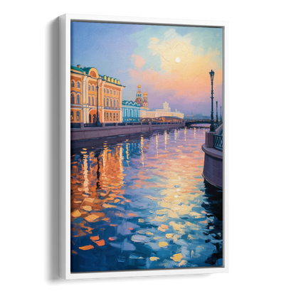 Neva River Reflections Side - White Canvas Wall Art