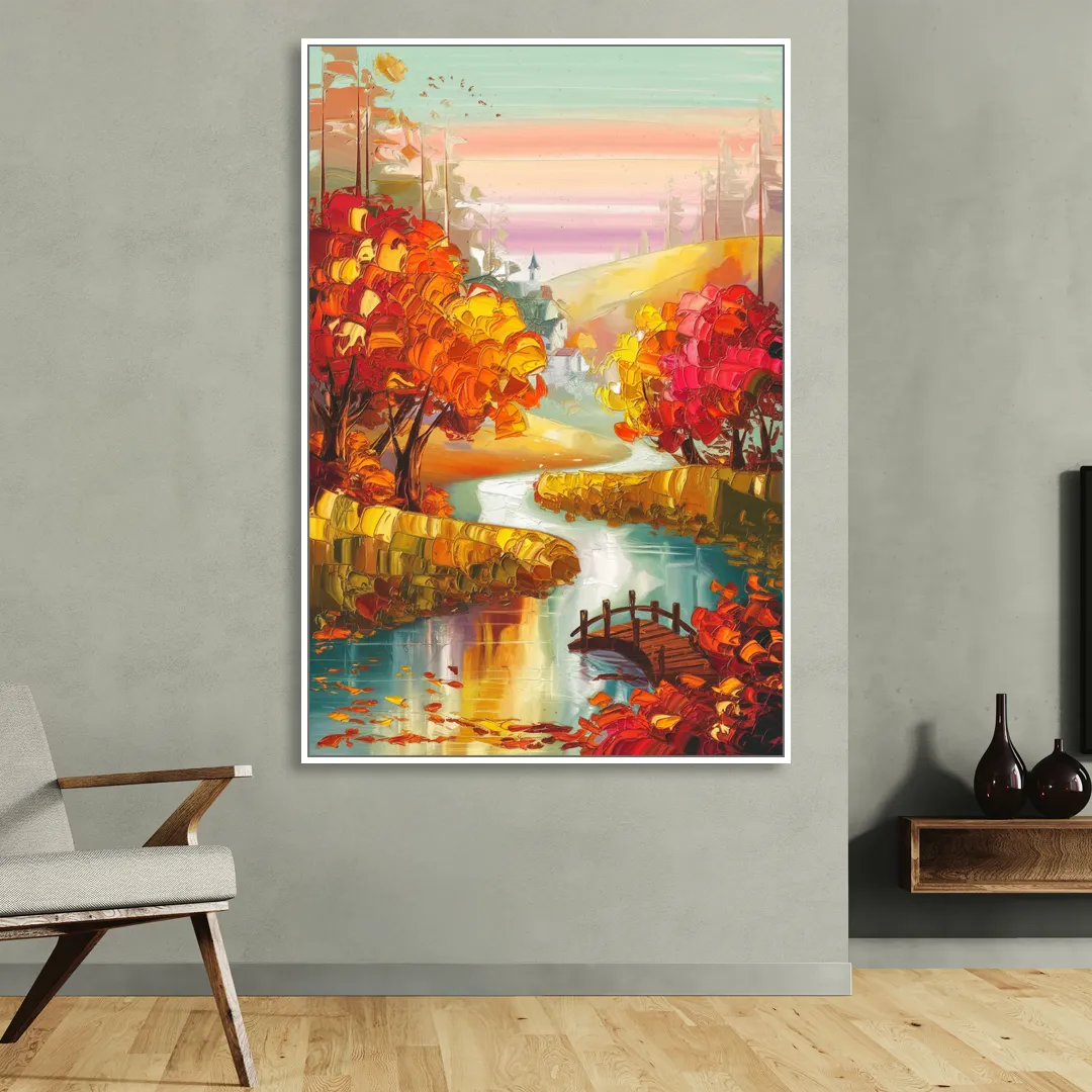 New Hope Autumn Landscape Sitting Room - White Canvas Wall Art