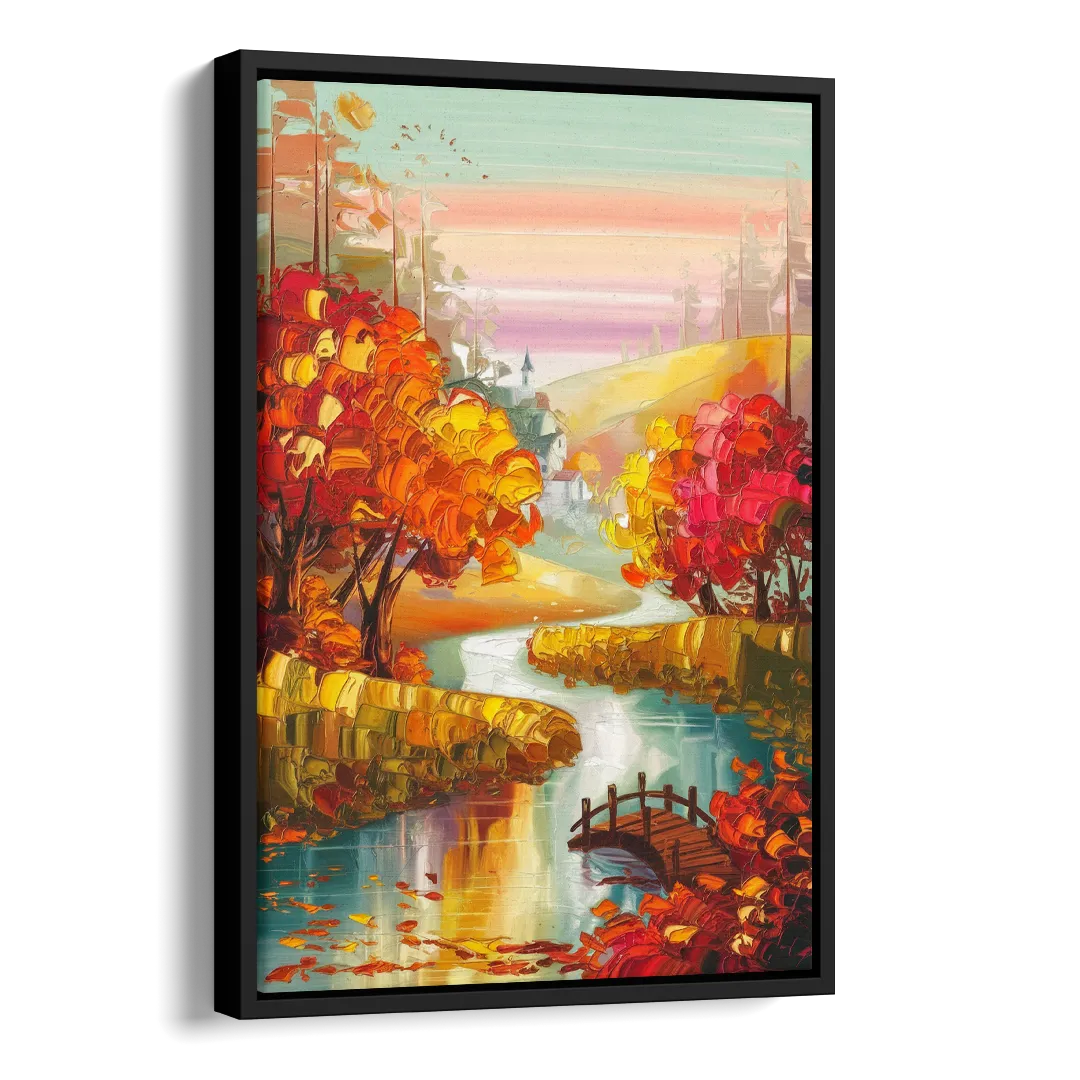New Hope Autumn Landscape Side - Black Canvas Wall Art