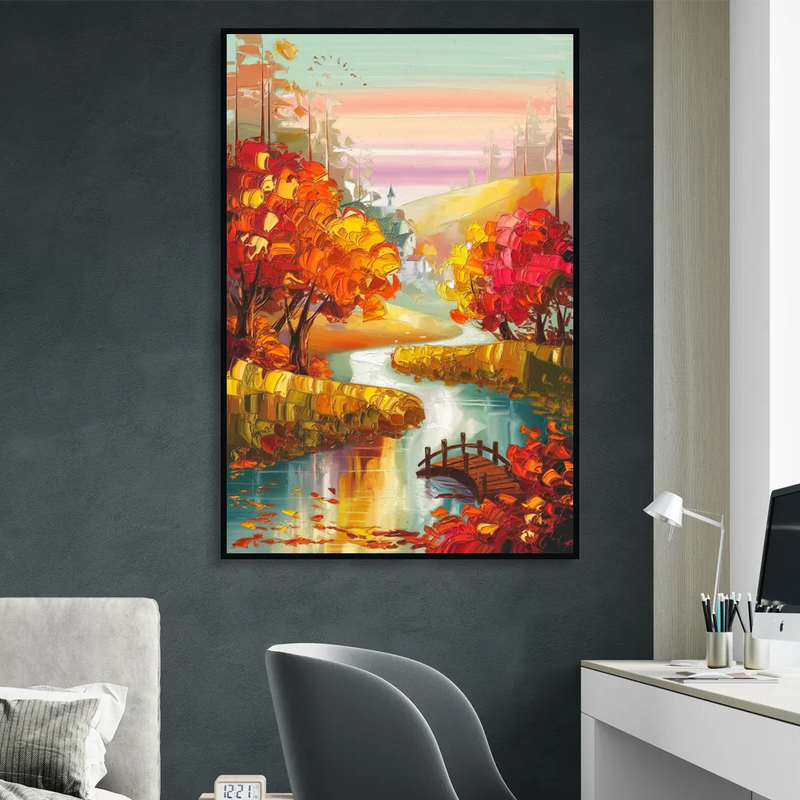 New Hope Autumn Landscape Sitting Room - Black Canvas Wall Art