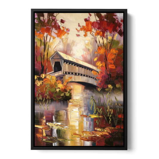 New Hope Covered Bridge Scene - Black Framed Canvas Wall Art - Front
