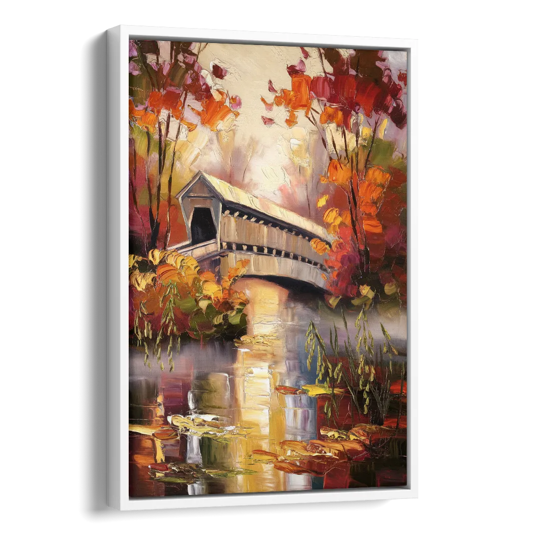 New Hope Covered Bridge Scene Side - White Canvas Wall Art