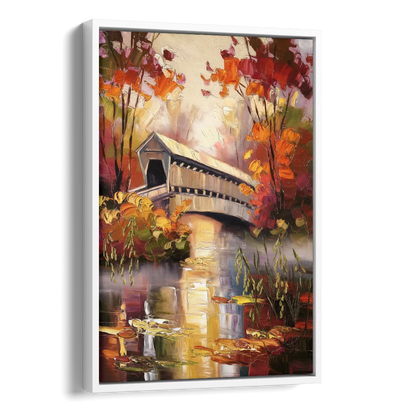 New Hope Covered Bridge Scene Side - White Canvas Wall Art
