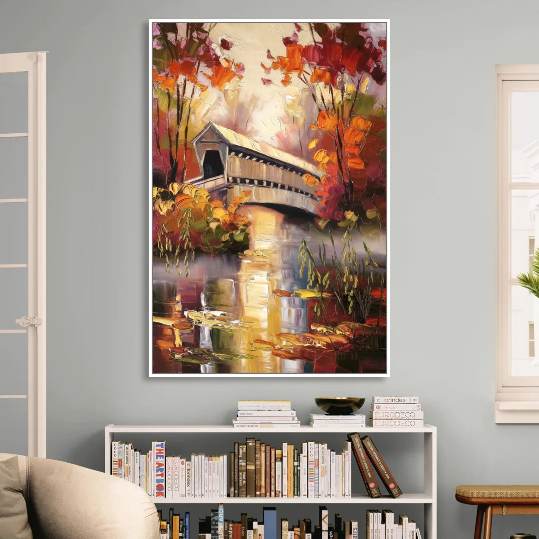 New Hope Covered Bridge Scene Sitting Room - White Canvas Wall Art