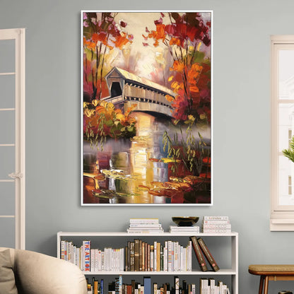 New Hope Covered Bridge Scene Sitting Room - White Canvas Wall Art