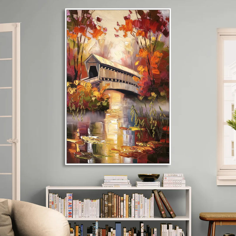 New Hope Covered Bridge Scene Sitting Room - White Canvas Wall Art