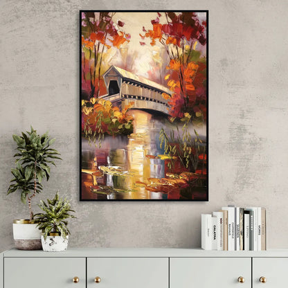 New Hope Covered Bridge Scene Sitting Room - Black Canvas Wall Art