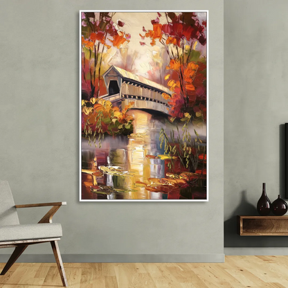 New Hope Covered Bridge Scene Living Room - White Canvas Wall Art