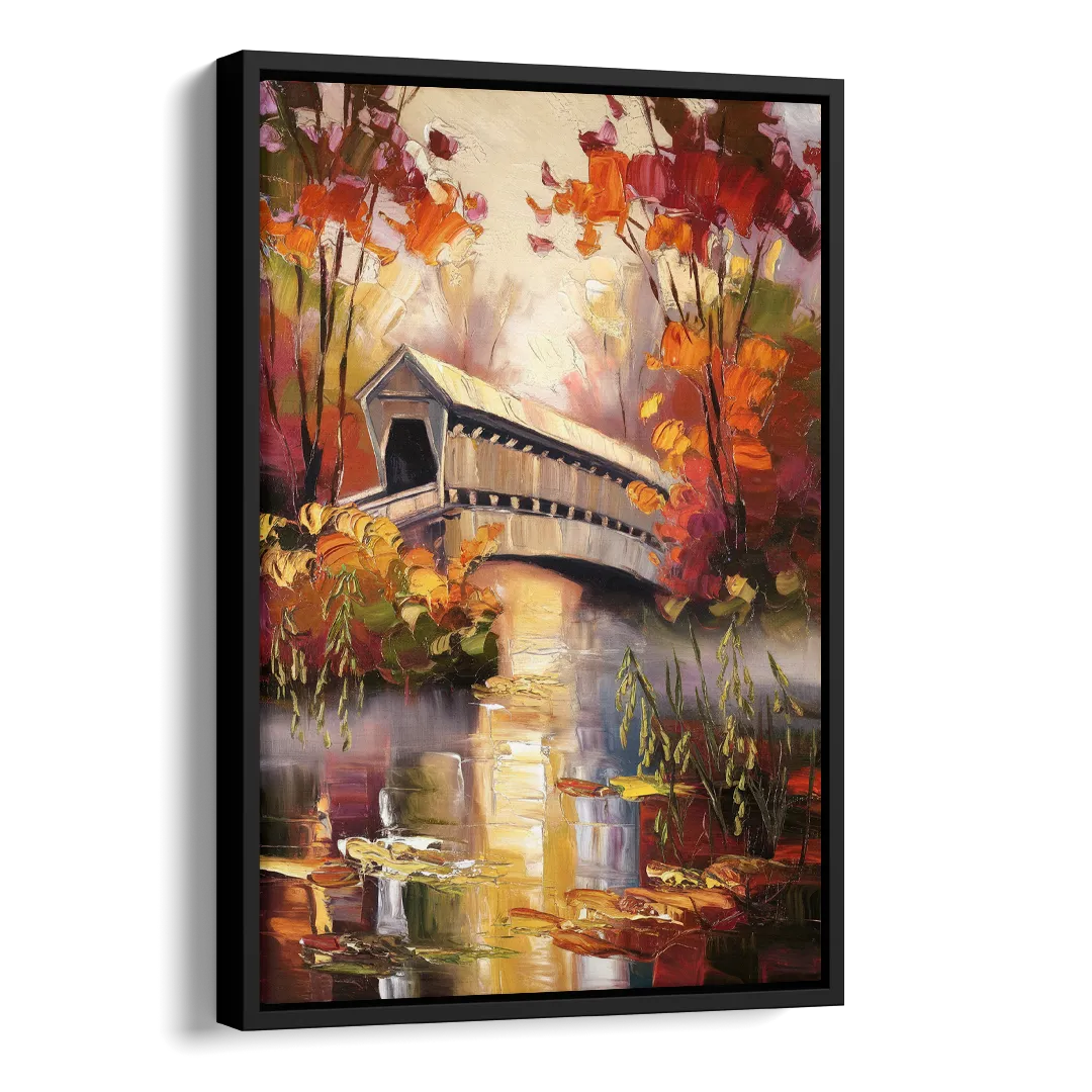 New Hope Covered Bridge Scene Side - Black Canvas Wall Art