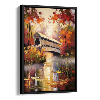 New Hope Covered Bridge Scene Side - Black Canvas Wall Art