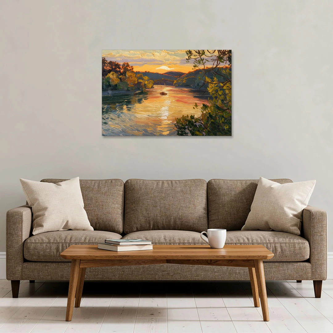 New Hope Delaware River Sunset - Canvas Wall Art - Sofa - 36x24