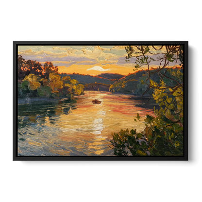 New Hope Delaware River Sunset Front - Black Canvas Wall Art