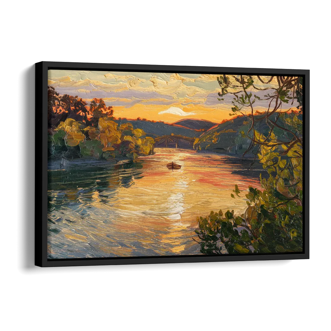 New Hope Delaware River Sunset Side - Black Canvas Wall Art