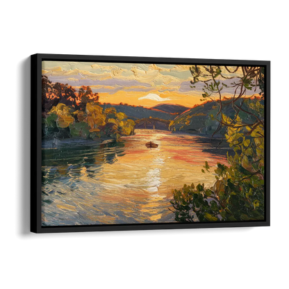 New Hope Delaware River Sunset Side - Black Canvas Wall Art