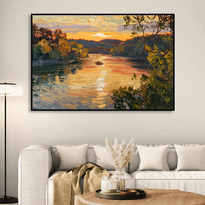 New Hope Delaware River Sunset Sitting Room - Black Canvas Wall Art