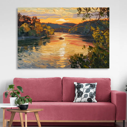 New Hope Delaware River Sunset Living Room - Canvas Wall Art