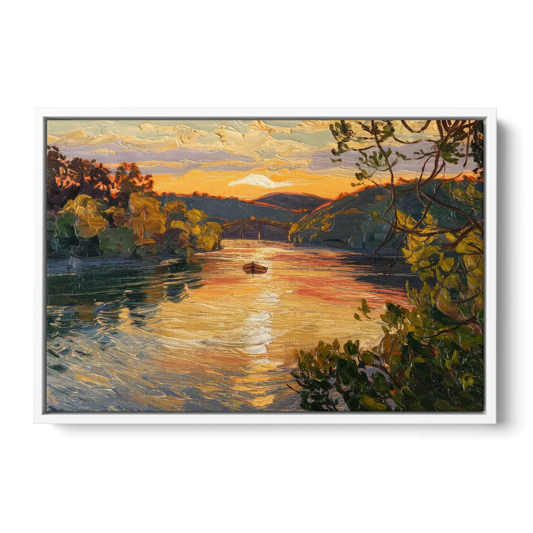 New Hope Delaware River Sunset Front - White Canvas Wall Art