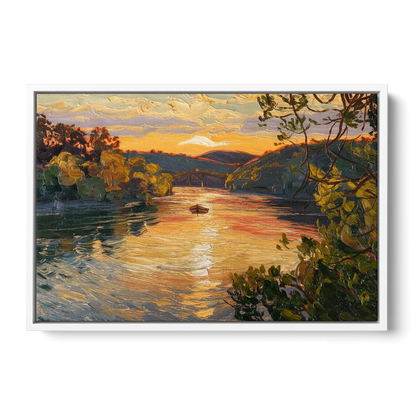 New Hope Delaware River Sunset Front - White Canvas Wall Art