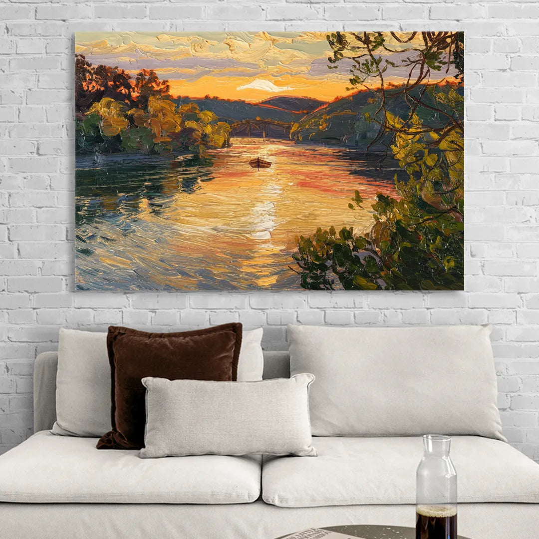 New Hope Delaware River Sunset Sitting Room - Canvas Wall Art