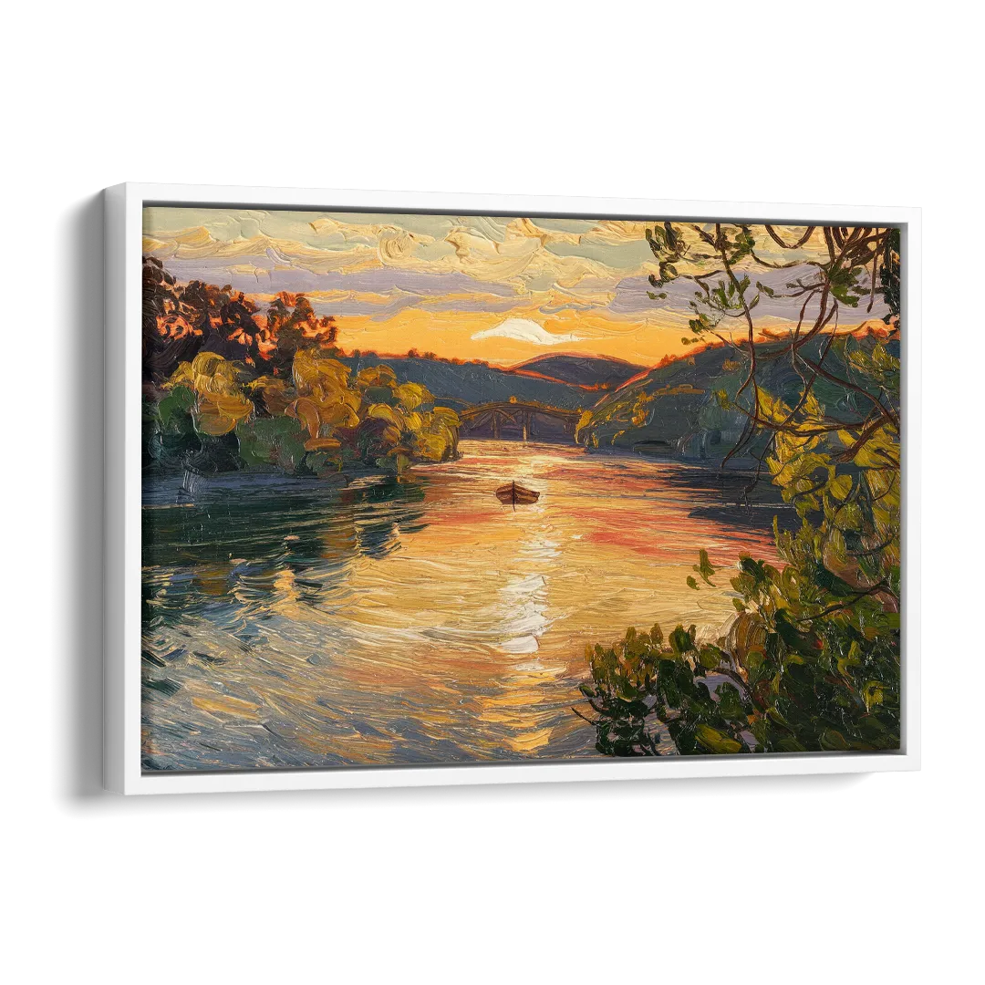 New Hope Delaware River Sunset Side - White Canvas Wall Art