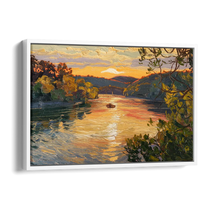New Hope Delaware River Sunset Side - White Canvas Wall Art