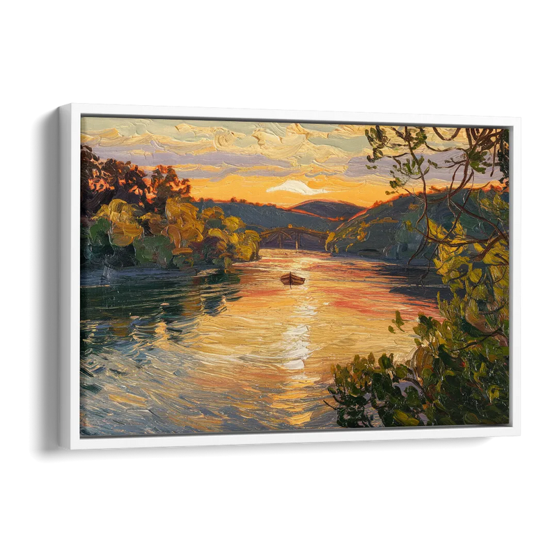 New Hope Delaware River Sunset Side - White Canvas Wall Art