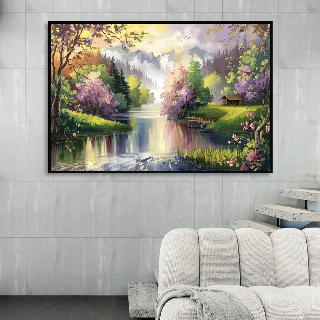 New Hope Scenic River Views Sitting Room - Black Canvas Wall Art