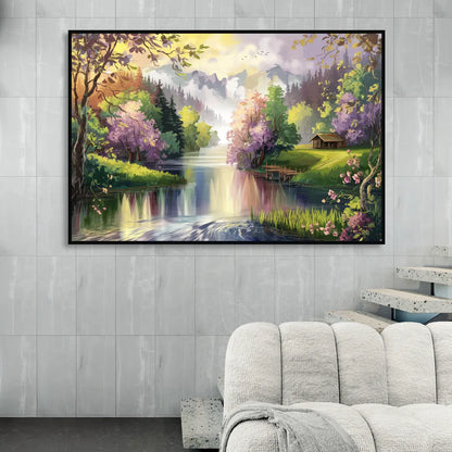 New Hope Scenic River Views Sitting Room - Black Canvas Wall Art