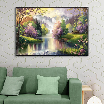New Hope Scenic River Views Living Room - Black Canvas Wall Art