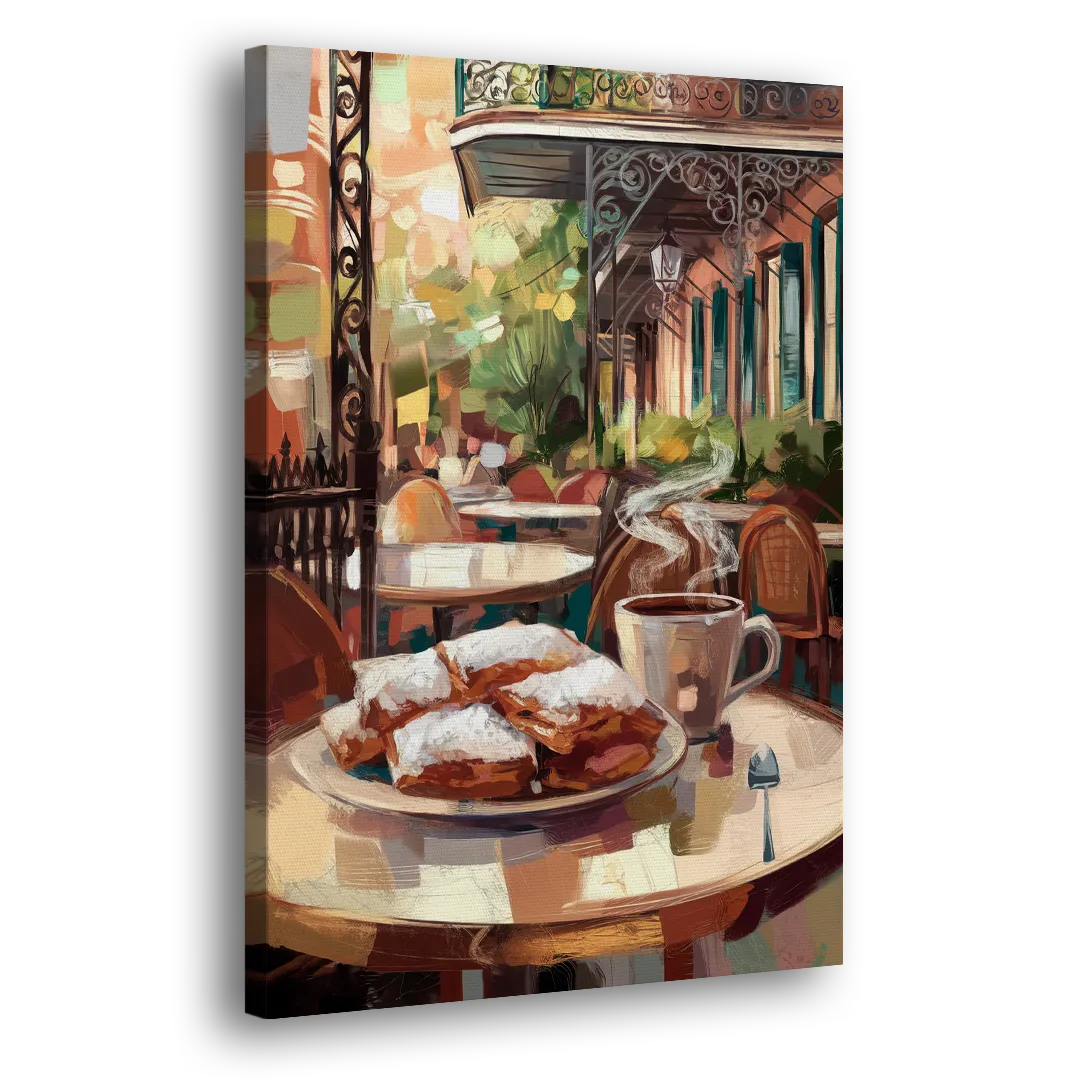 New Orleans Beignets and Coffee Side - Canvas Wall Art