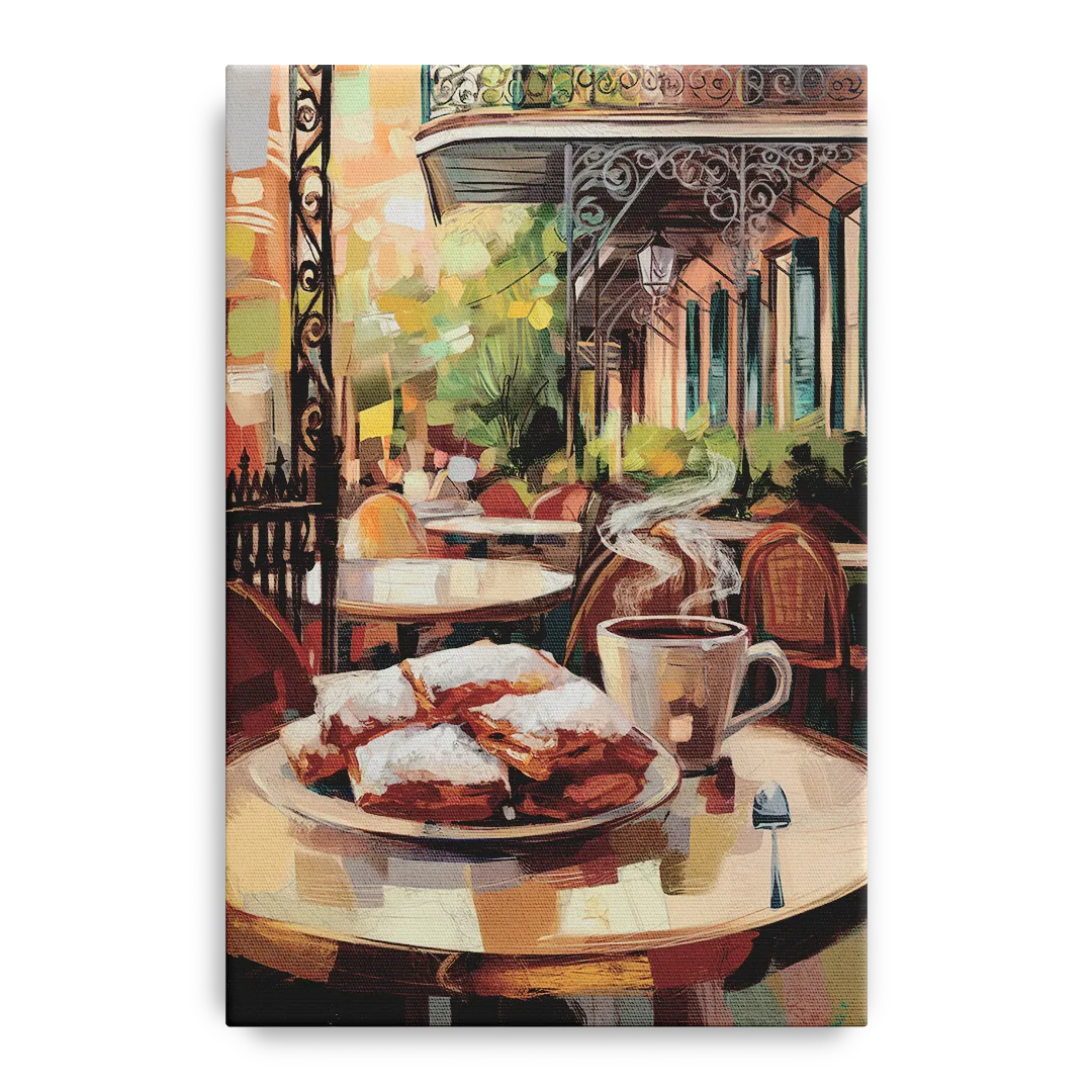 New Orleans Beignets and Coffee Front - Canvas Wall Art