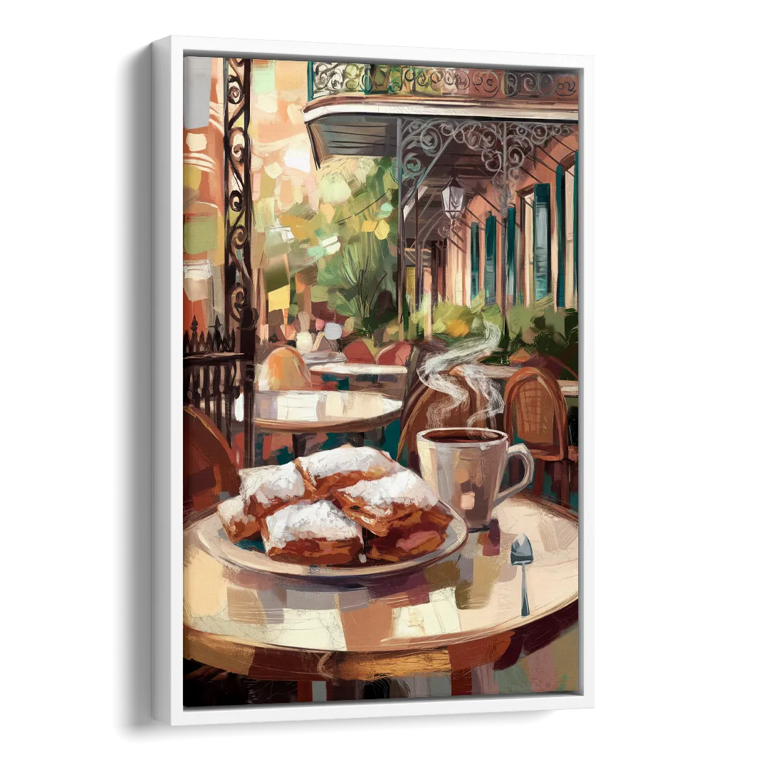 New Orleans Beignets and Coffee Side - White Canvas Wall Art