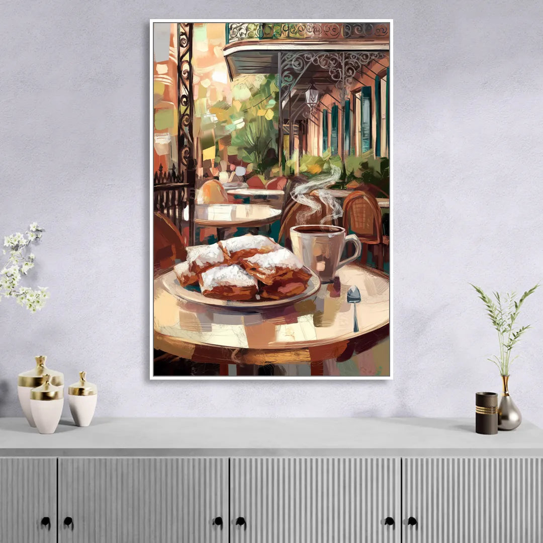 New Orleans Beignets and Coffee Sitting Room - White Canvas Wall Art
