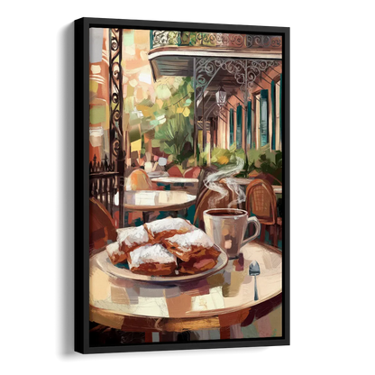 New Orleans Beignets and Coffee Side - Black Canvas Wall Art