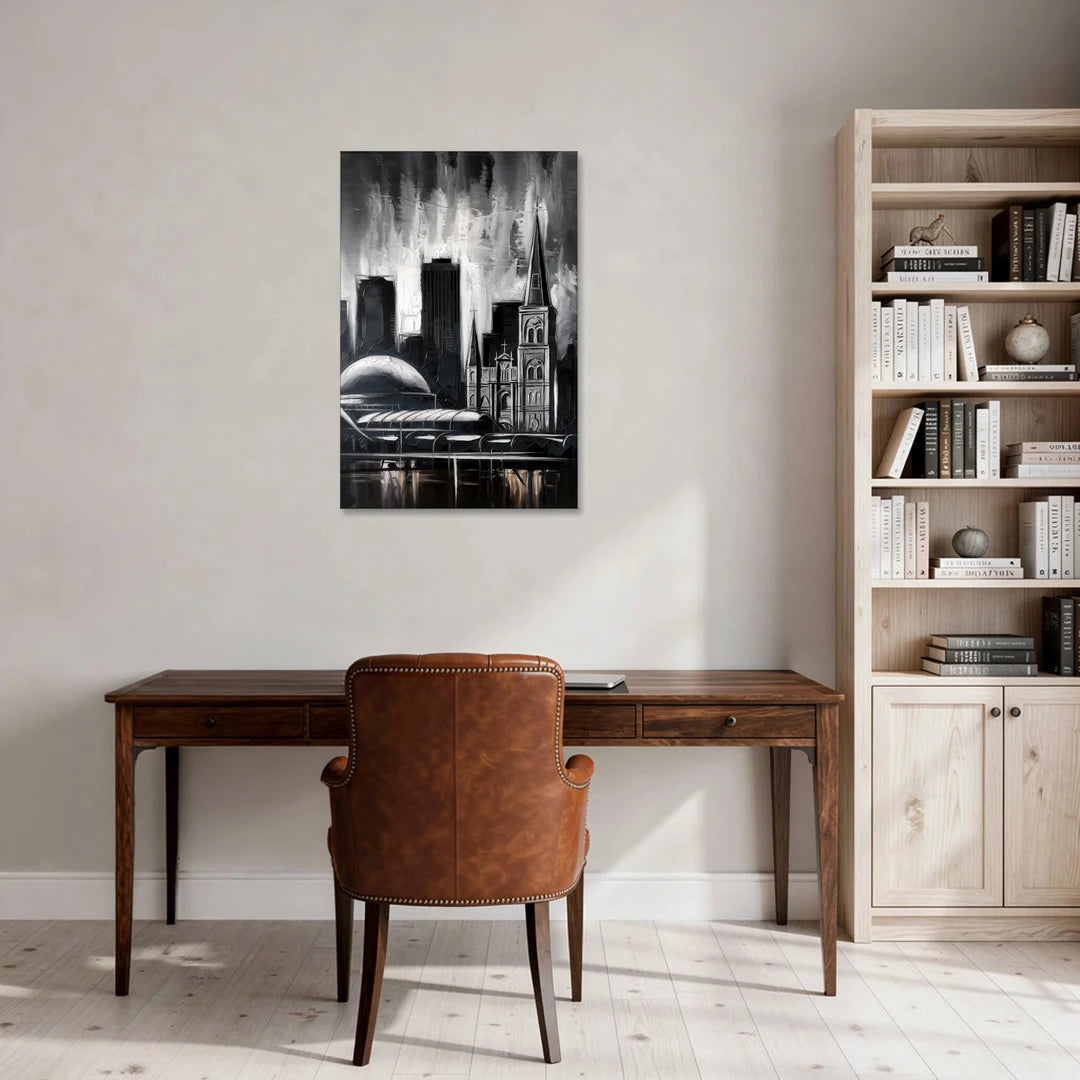 New Orleans Black and White Skyline - Canvas Wall Art - Office - 24x36