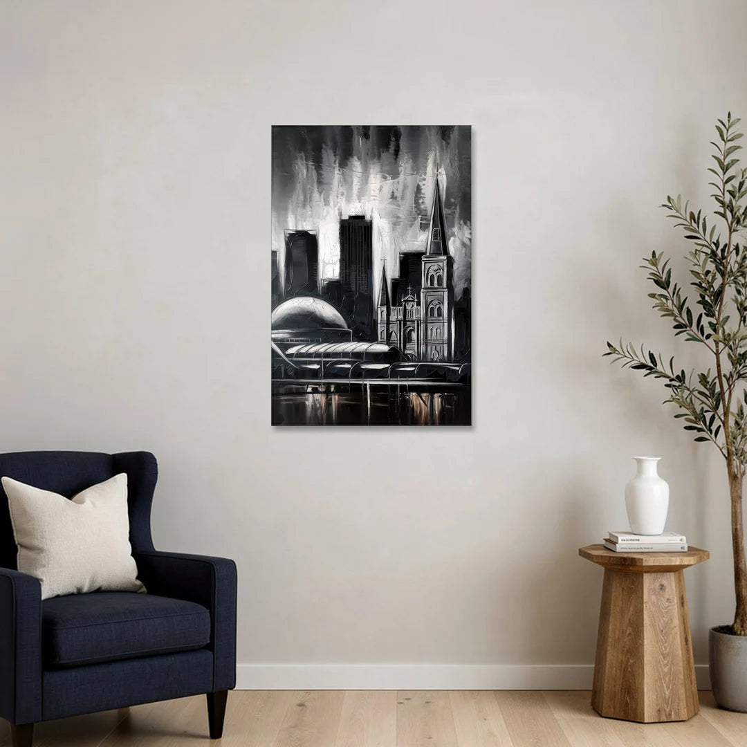 New Orleans Black and White Skyline - Canvas Wall Art - Sofa - 24x36
