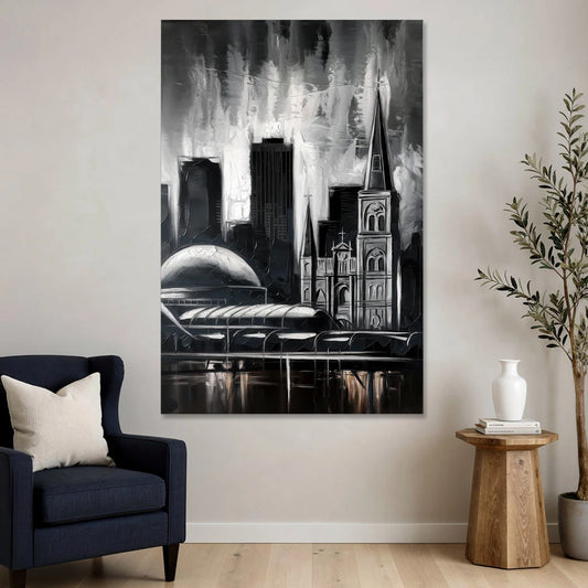 New Orleans Black and White Skyline - Canvas Wall Art - Sofa - 40x60