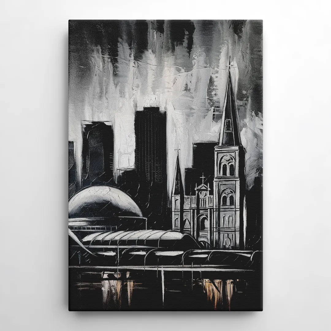 New Orleans Black and White Skyline - Canvas Wall Art