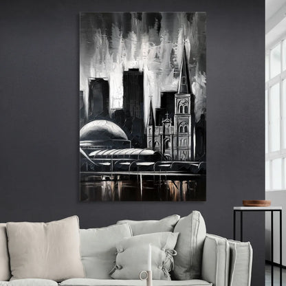 New Orleans Black and White Skyline Living Room - Canvas Wall Art