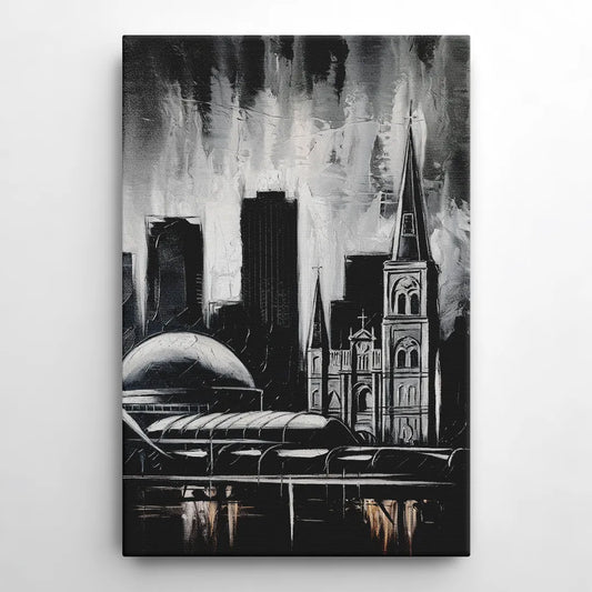 New Orleans Black and White Skyline - Canvas Wall Art