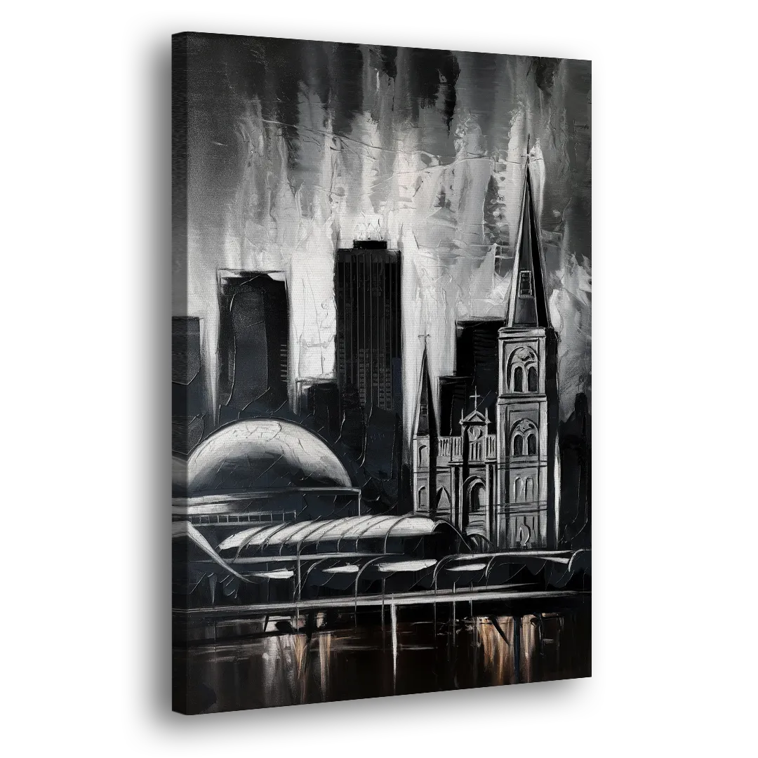 New Orleans Black and White Skyline Side - Canvas Wall Art