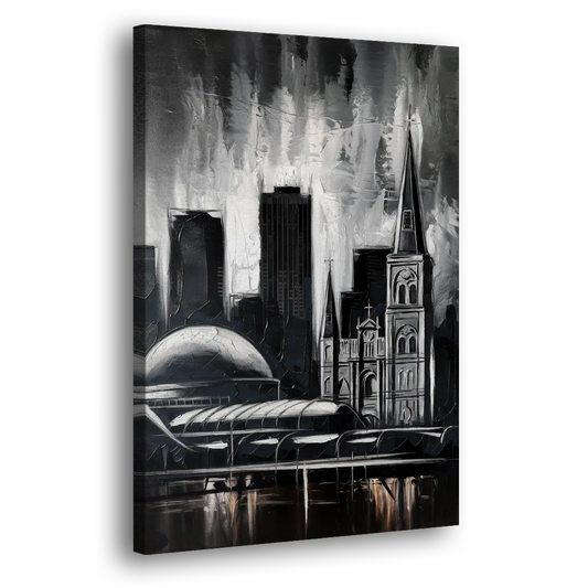 New Orleans Black and White Skyline Side - Canvas Wall Art