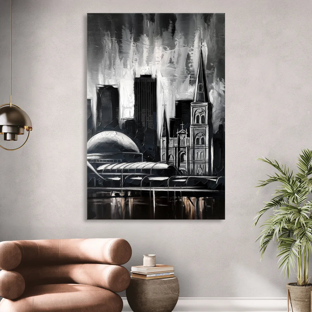 New Orleans Black and White Skyline Sitting Room - Canvas Wall Art