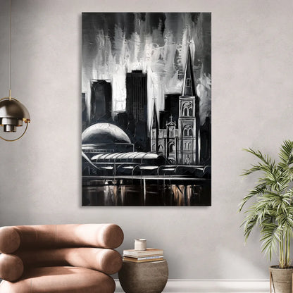 New Orleans Black and White Skyline Sitting Room - Canvas Wall Art