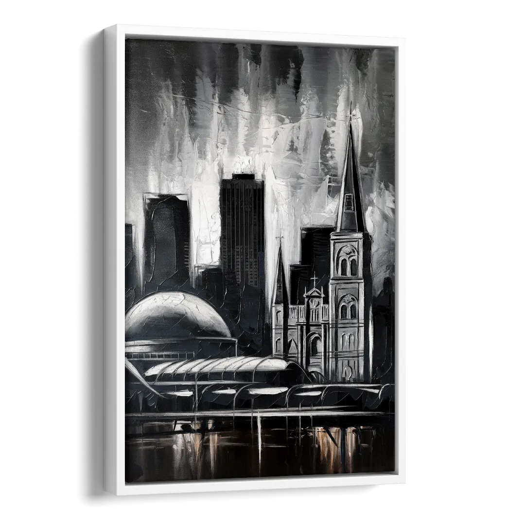 New Orleans Black and White Skyline Side - White Canvas Wall Art
