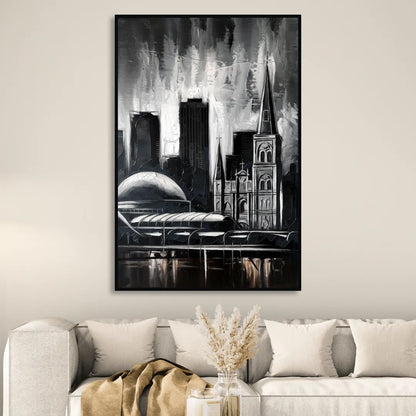 New Orleans Black and White Skyline Living Room - Black Canvas Wall Art