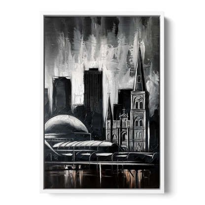 New Orleans Black and White Skyline Front - White Canvas Wall Art