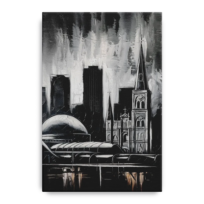New Orleans Black and White Skyline Front - Canvas Wall Art