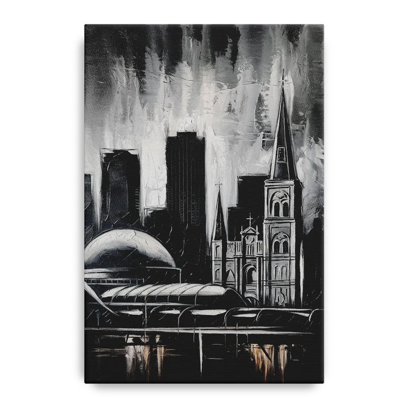 New Orleans Black and White Skyline Front - Canvas Wall Art