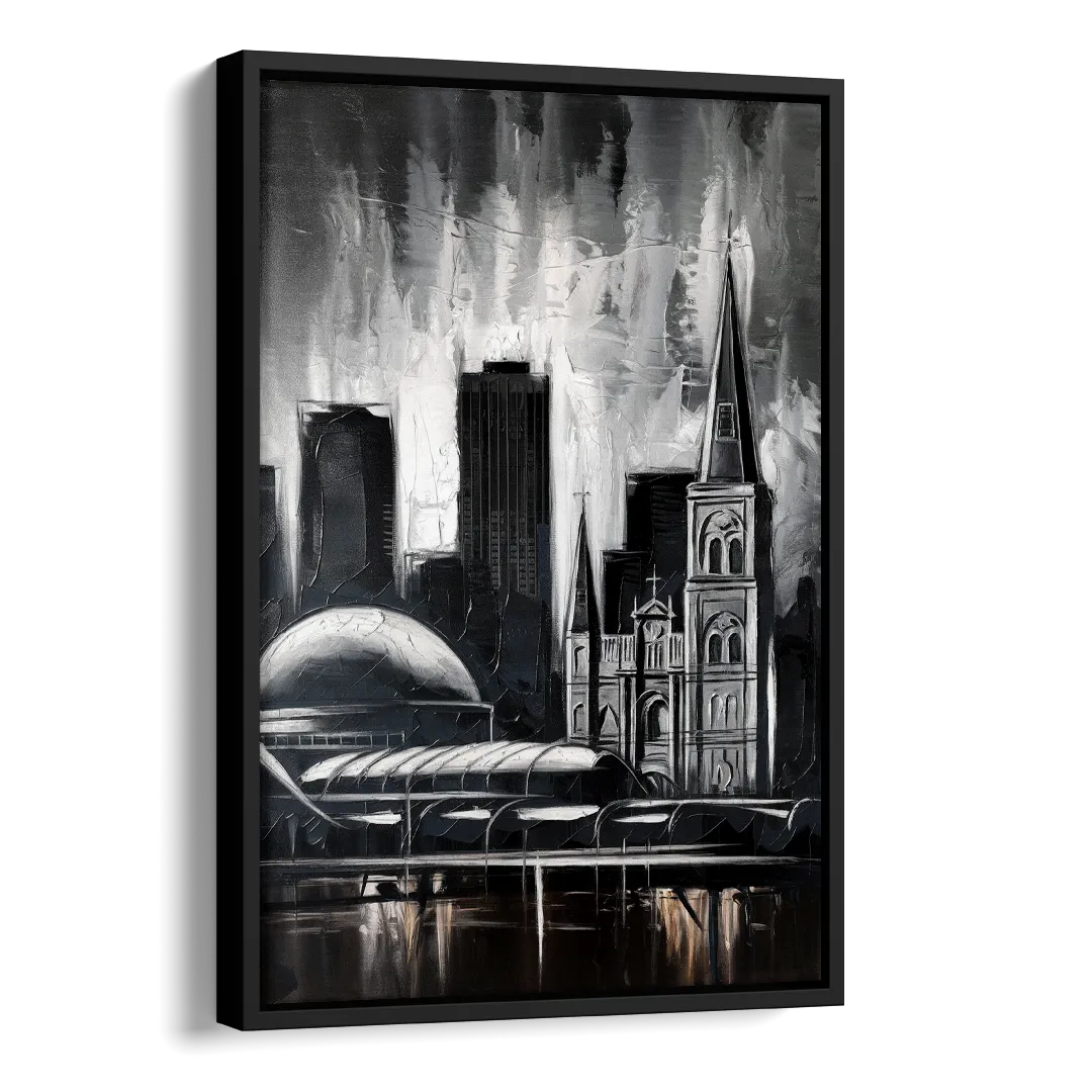 New Orleans Black and White Skyline Side - Black Canvas Wall Art